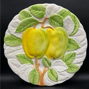 1987 Shafford Fruit Du Jour Hand Painted Yellow Apple Ceramic Vintage Plate Dish